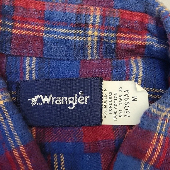 Wrangler Mens Medium Vintage Blue Red Plaid Cotton Collared Button Up Casual - Picture 2 of 7